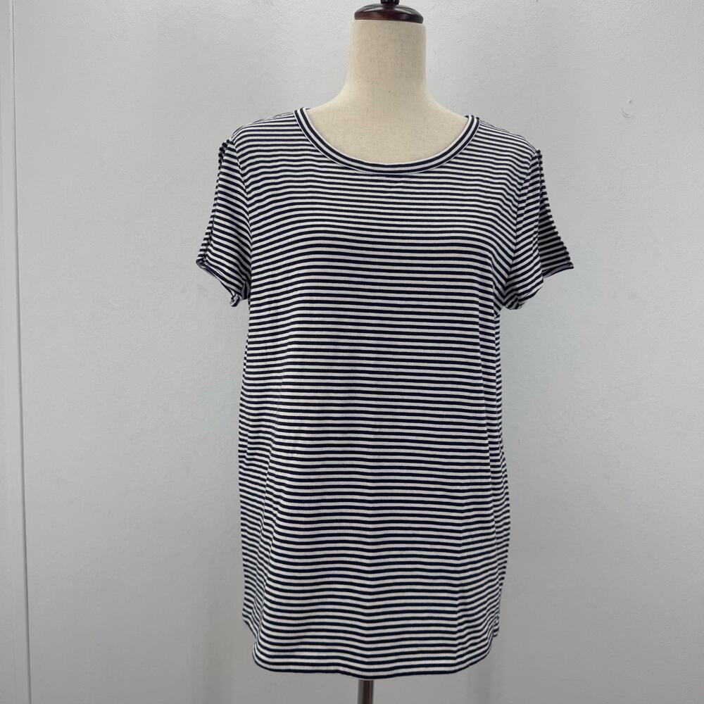 NWT APC T-Shirt Women XL Blue White Striped Short Sleeve Cotton Parisian Coastal